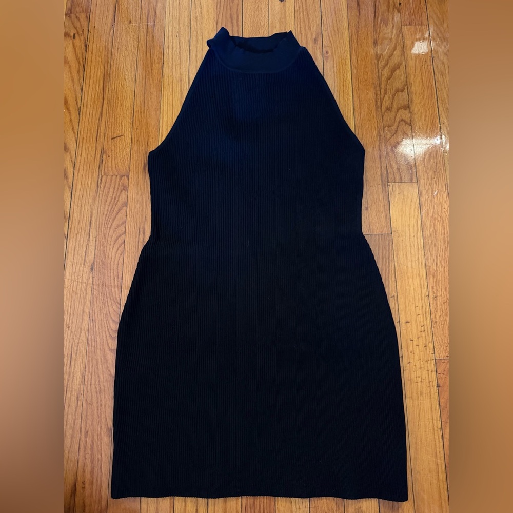 Aritzia Babaton Black Ribbed Halter Midi Dress